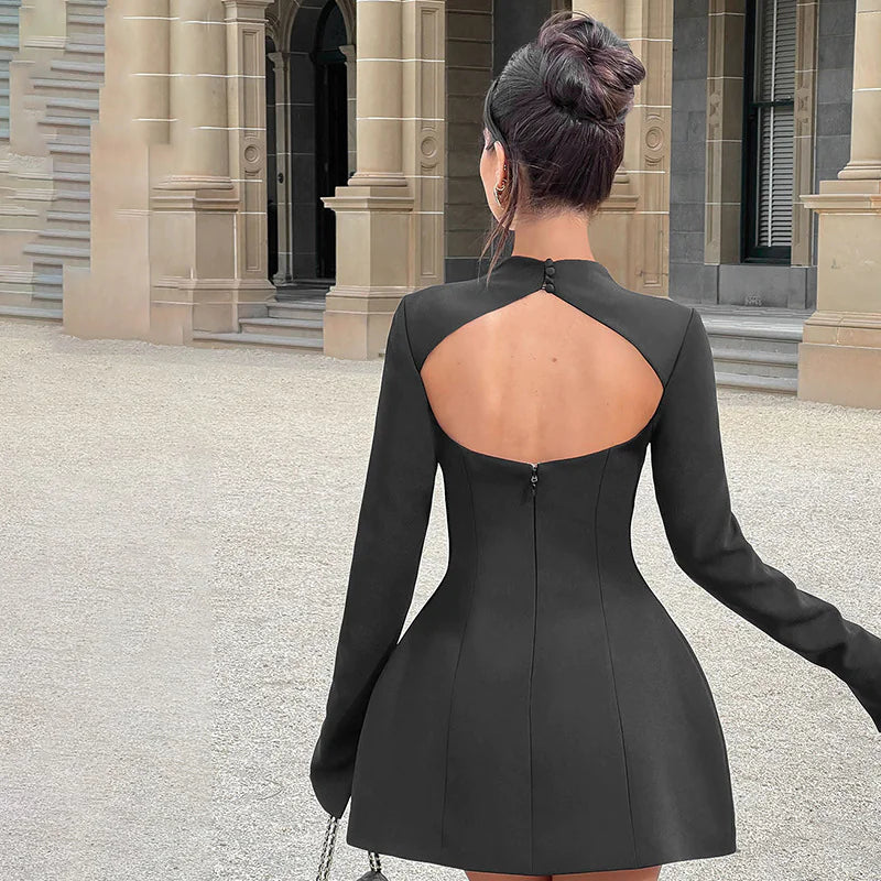 Nina | Refined A-Line Short Dress with Backless Design
