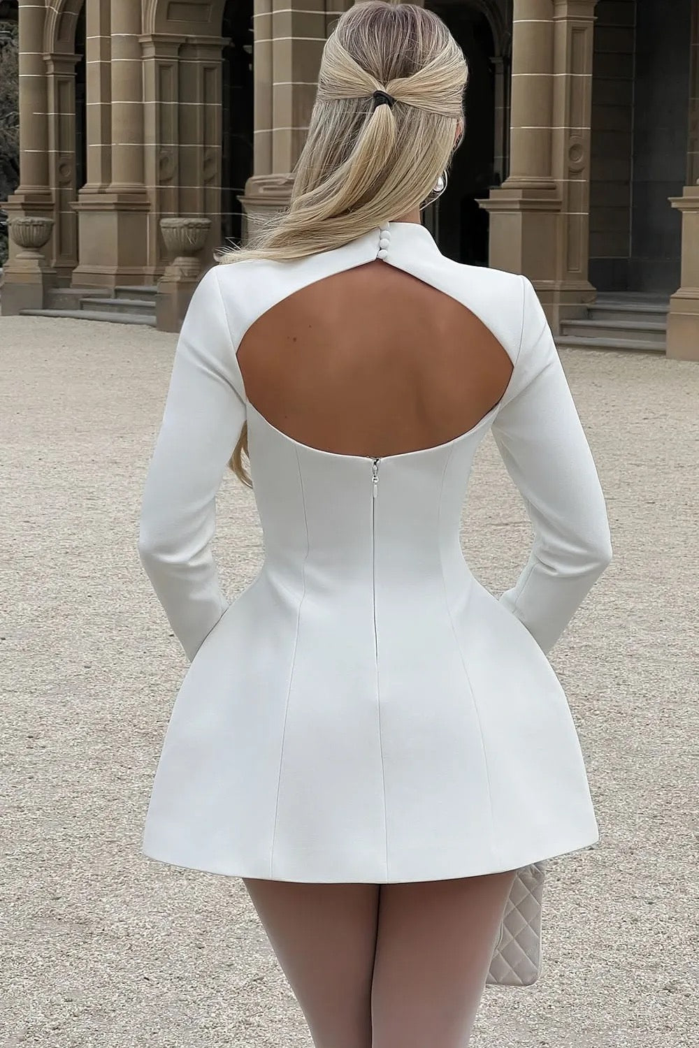 Nina | Refined A-Line Short Dress with Backless Design